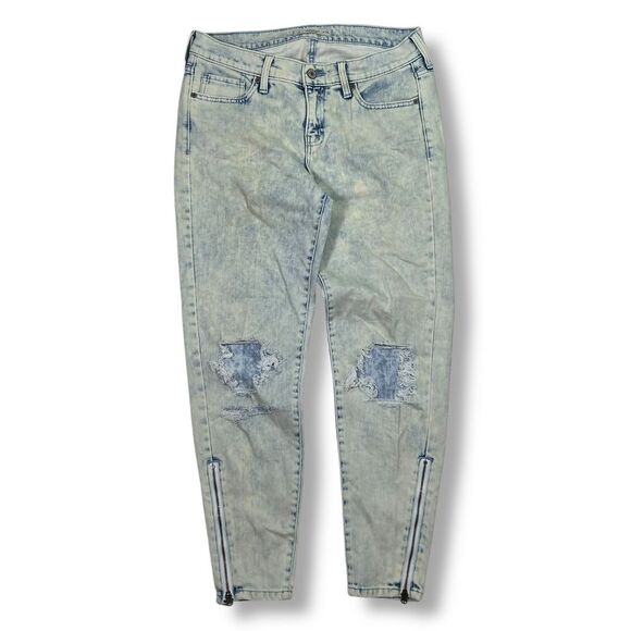 Abercrombie and Fitch Distressed Acid Wash Denim Taper Jeans‎ Womens 26/2 - Picture 1 of 10